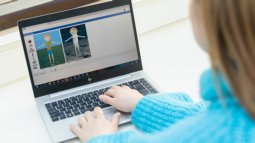 Laptop screen with educational images