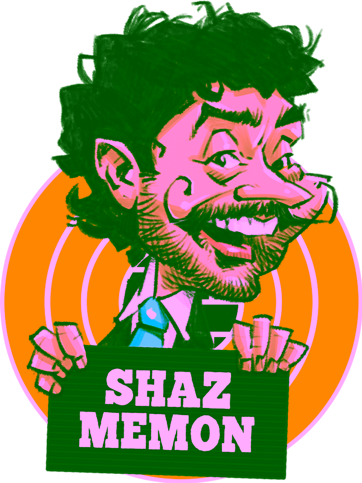 This is a caricature of comedian Shaz Memon