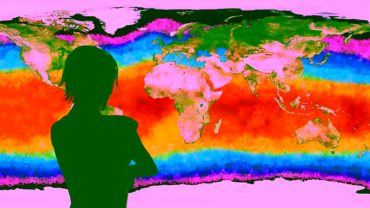 Woman Watching Earth Global Warming Simulation 3D Illustration
