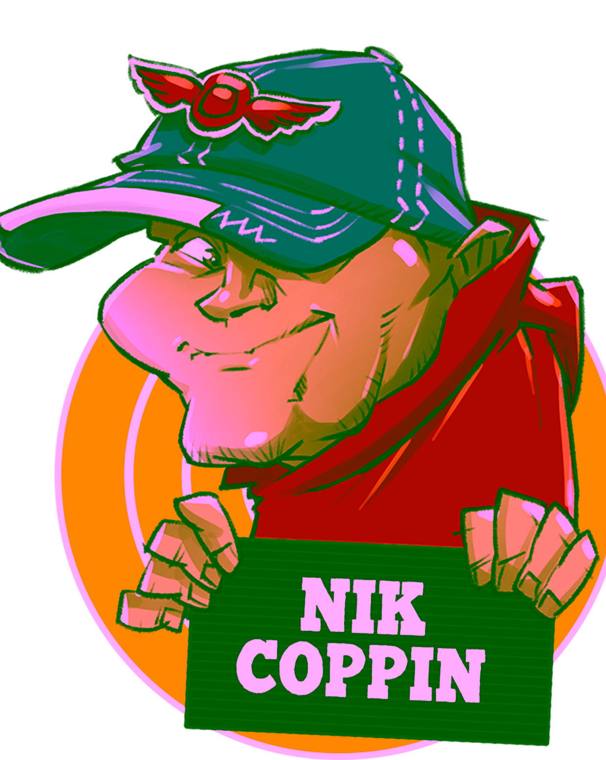 Cartoontekening van comedian Nik Coppin