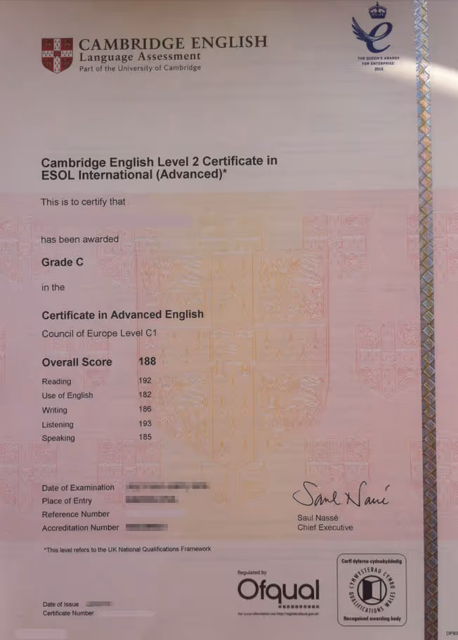 example of cambridge certificate