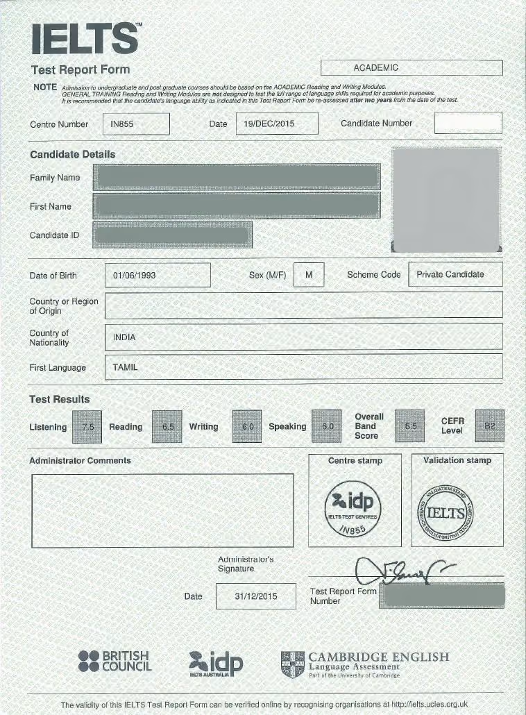 ielts form example