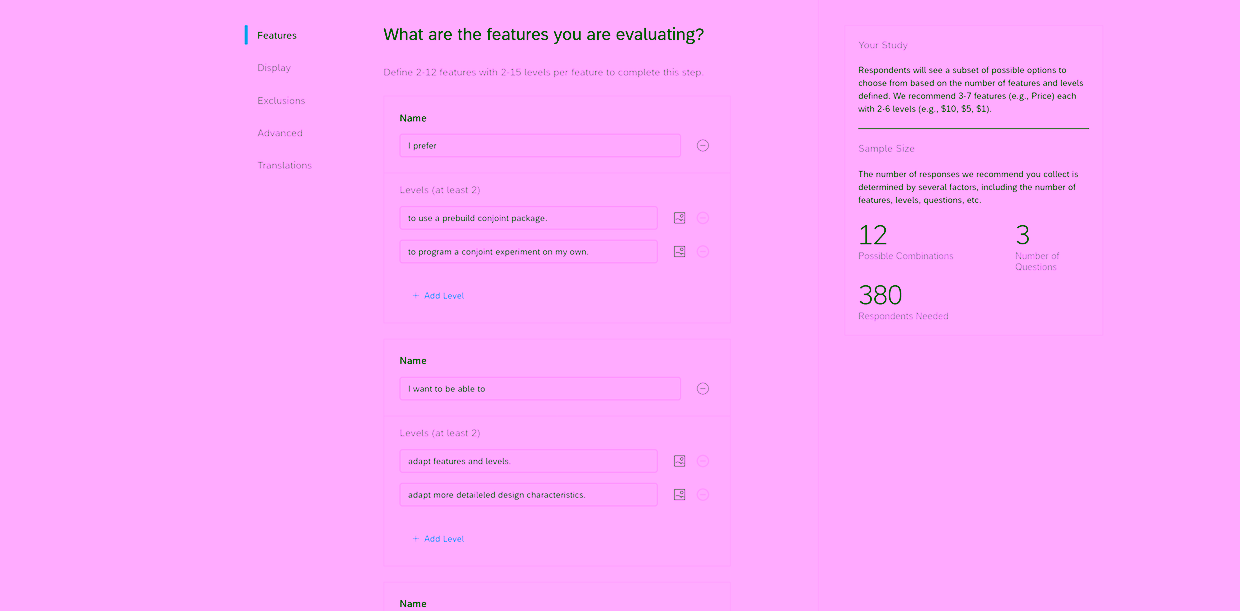 Qualtrics Conjoint example.
