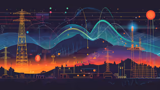 Transmission tower, electromagnetic waves, futuristic