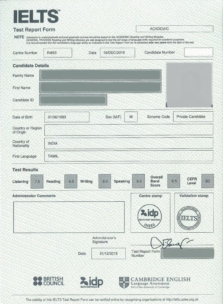 ielts form example