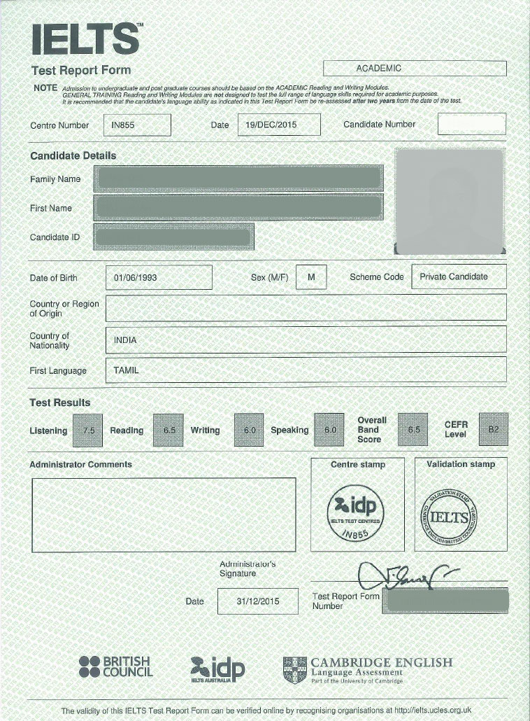 ielts form example