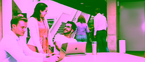 Students of European Studies sitting behind their laptops in a group project meeting