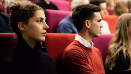 Prospective students in a lecture hall during an Open Day