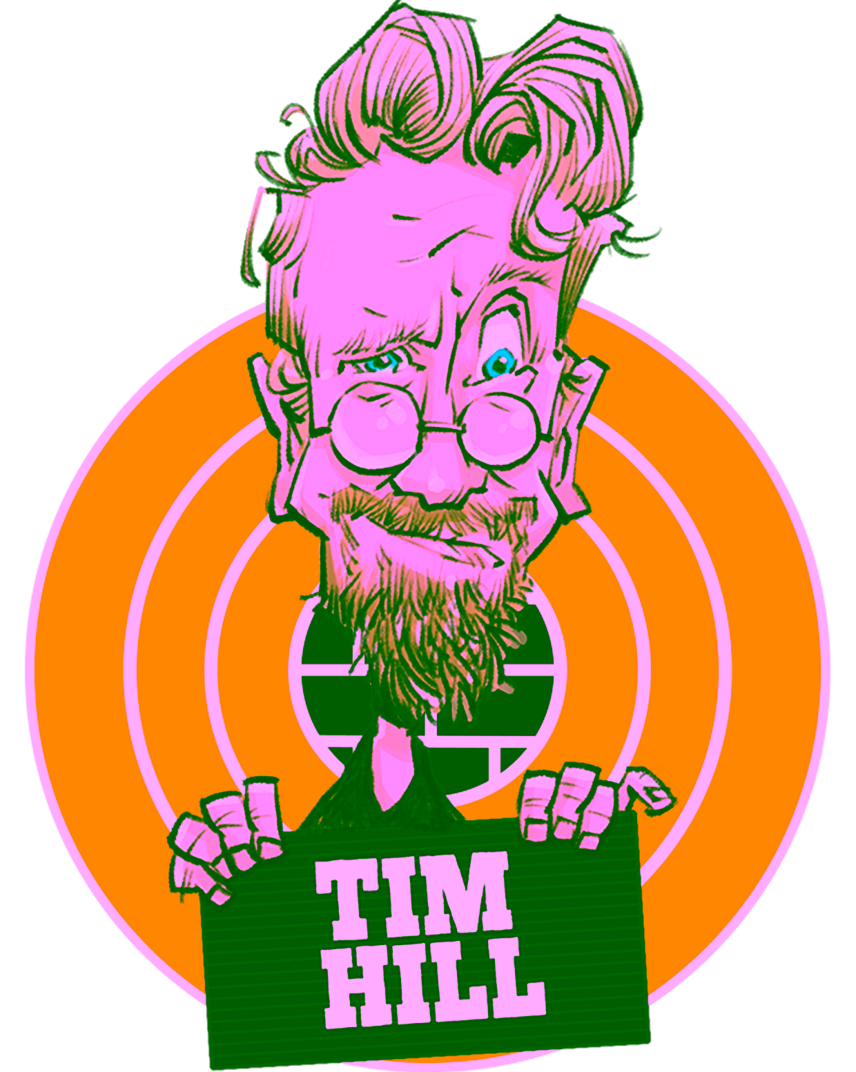 Cartoontekening van comedian Tim Hill