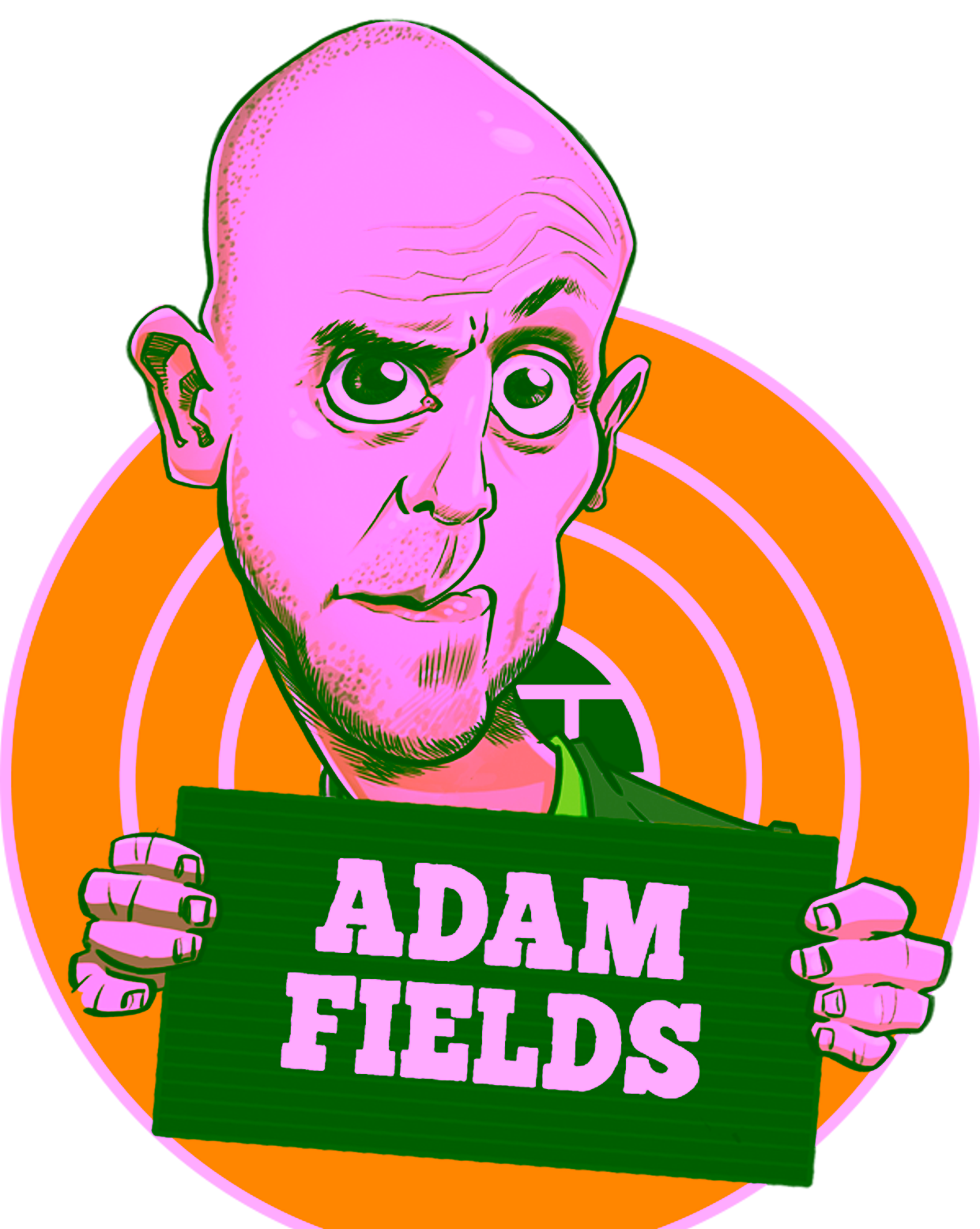 Cartoontekeninf van Master of Ceremonies Adam Fields