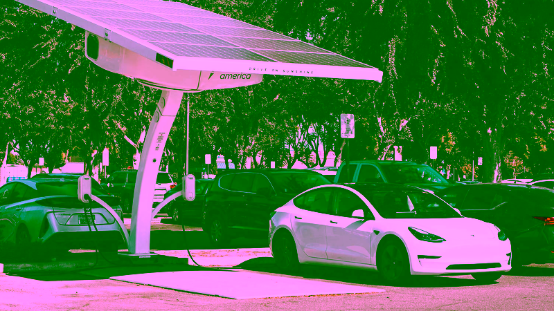 Electric Vehicle under solar panel