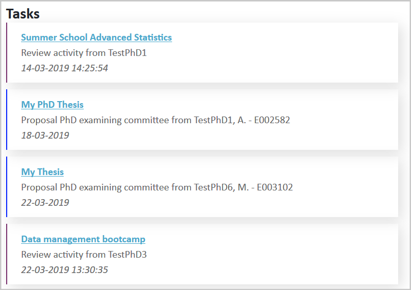 Screenshot of hora finita tasks overview
