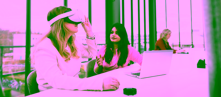 Health Sciences students conduct research using a VR headset and smartwatch.